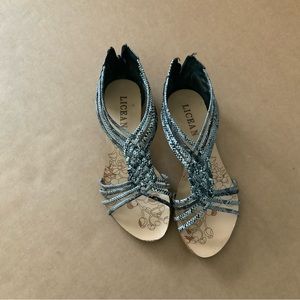 Black and white snake print sandals